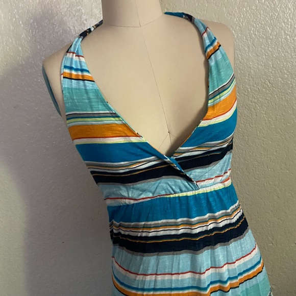 Michael Stars Halter Multi Color Striped Cotton Maxi Summer Dress - Picture 3 of 12